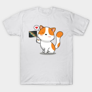 Cute Cat Holding Disability Pride Flag T-Shirt